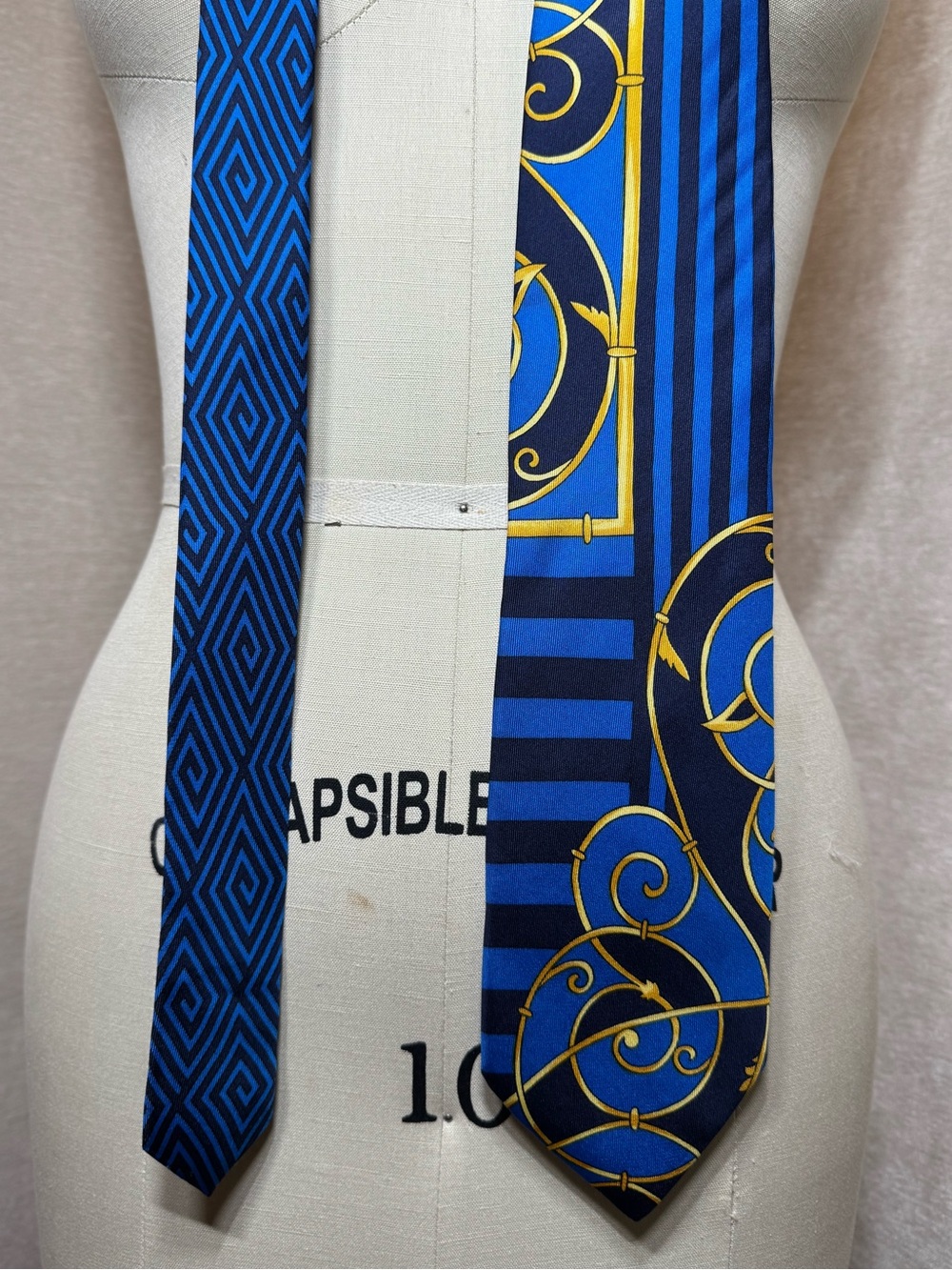 Vintage Gianni Versace Blue and Gold Geometric & Baroque Silk Tie